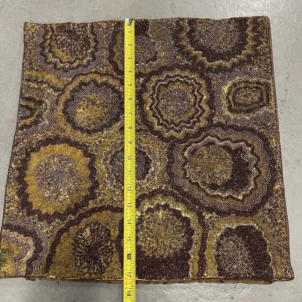 Z Gallerie Set Of Fully Beaded Pillow Shams Chocolate Brown Boho 17x17